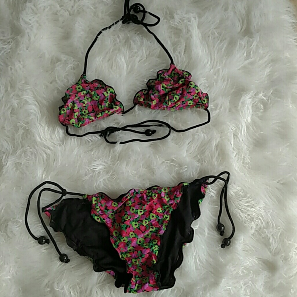 Shoshanna neon floral ruffle bikini